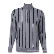 Men's wool sweater vertical striped turtleneck sweater men long sleeve half zip pullover knitwear sweater